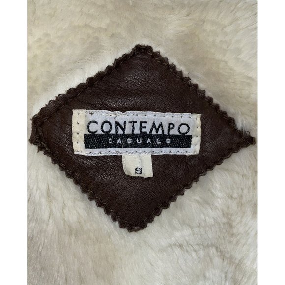 Contempo Casuals Vintage VTG 90s Brown Leather & Shearling Jacket Womens Size S - Picture 6 of 9